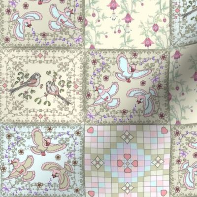 Patchwork birds and flowers