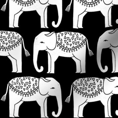 Elephant Parade Block Print - Black and White by Andrea Lauren