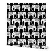 Elephant Parade Block Print - Black and White by Andrea Lauren