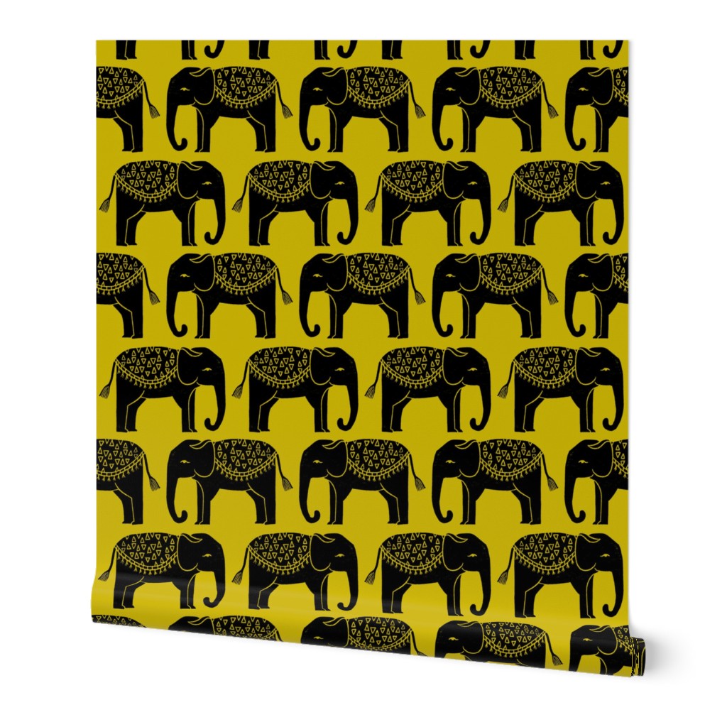 Elephant Parade Block Print - Goldenrod by Andrea Lauren