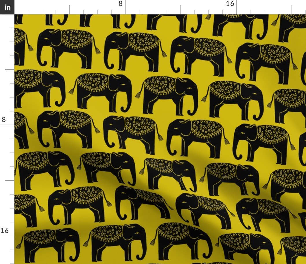 Elephant Parade Block Print - Goldenrod by Andrea Lauren