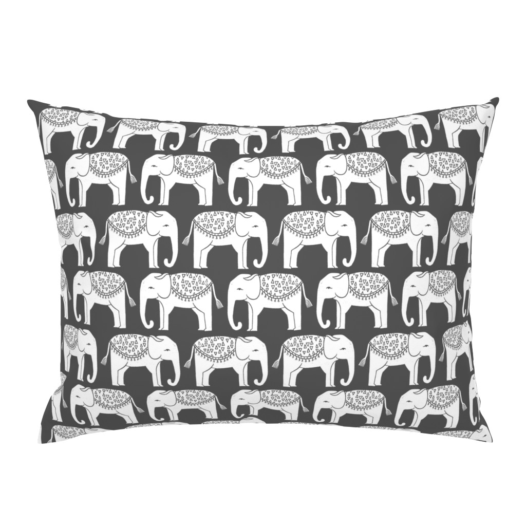 Elephant Parade Block Print - Charcoal/White by Andrea Lauren
