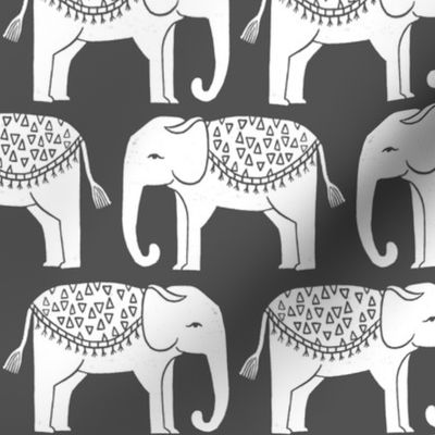 Elephant Parade Block Print - Charcoal/White by Andrea Lauren