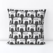 Elephant Parade Block Print - Charcoal/White by Andrea Lauren