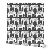 Elephant Parade Block Print - Charcoal/White by Andrea Lauren