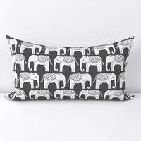 Elephant Parade Block Print - Charcoal/White by Andrea Lauren
