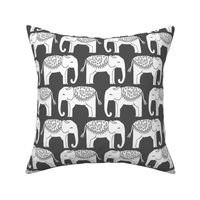 Elephant Parade Block Print - Charcoal/White by Andrea Lauren