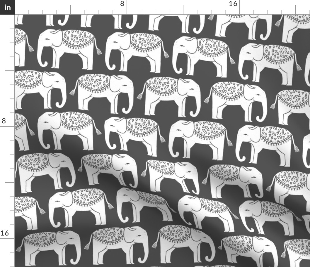 Elephant Parade Block Print - Charcoal/White by Andrea Lauren