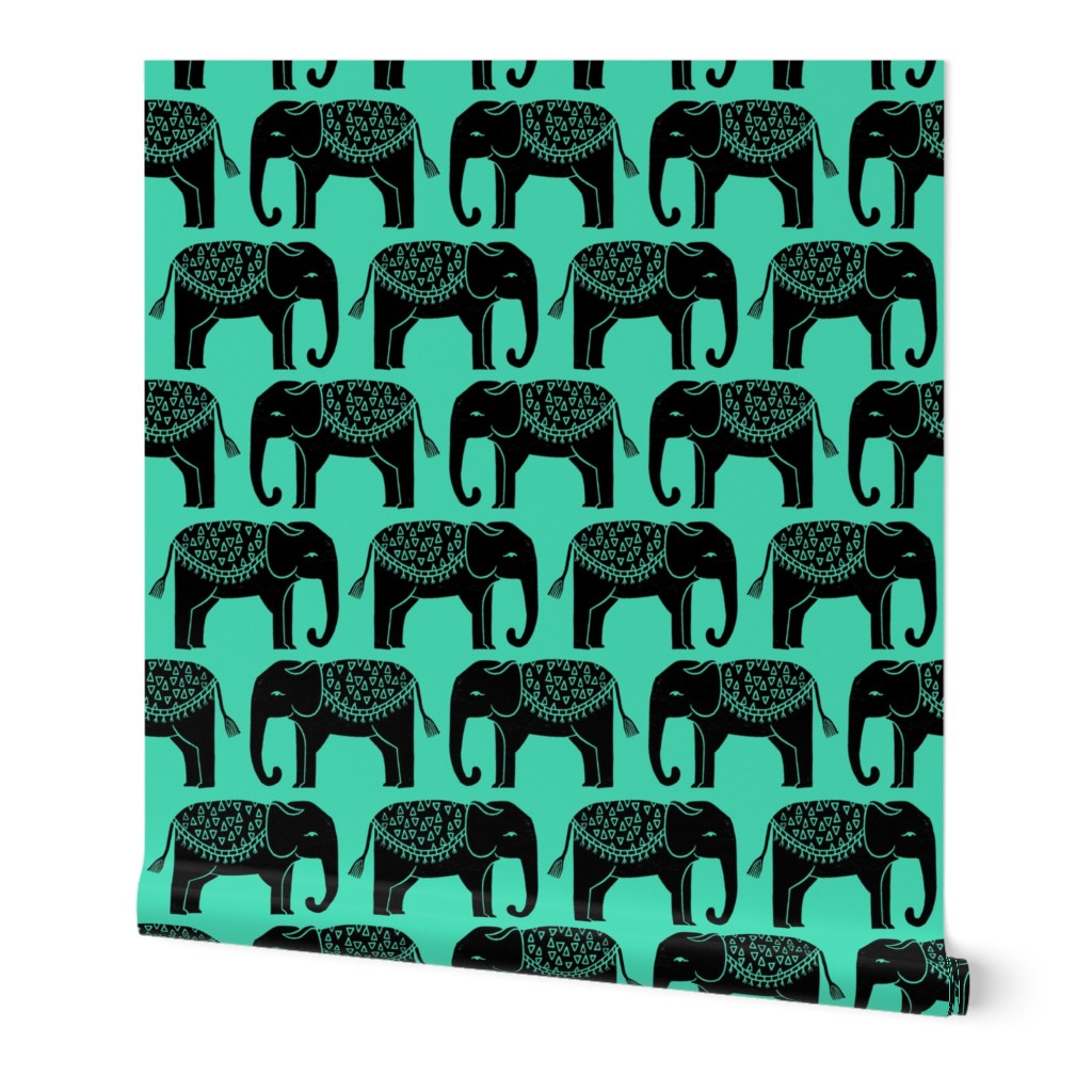 Elephant Parade Block Print - Light Jade/Black by Andrea Lauren