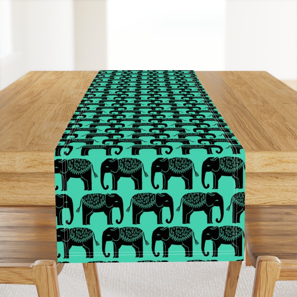 Elephant Parade Block Print - Light Jade/Black by Andrea Lauren