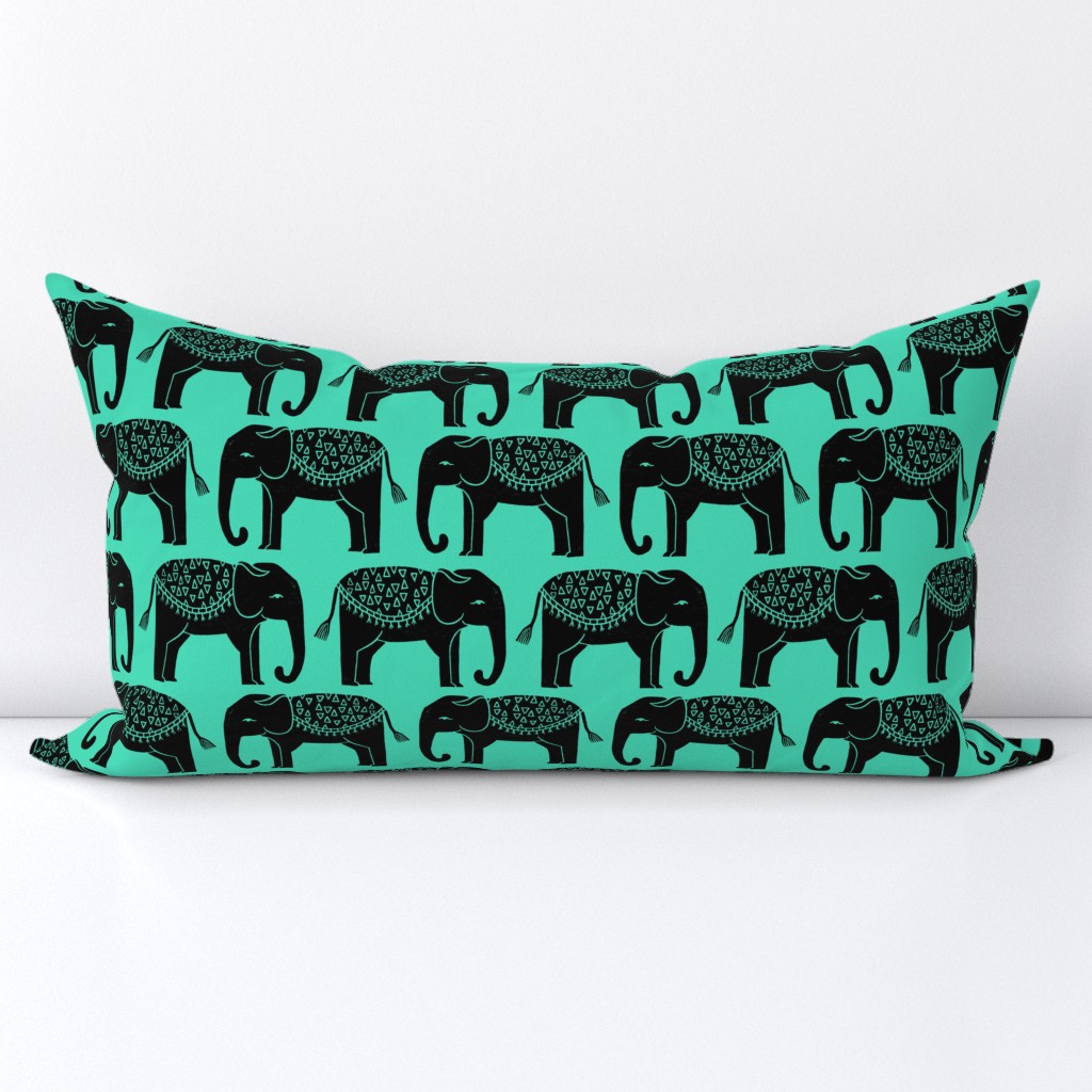 Elephant Parade Block Print - Light Jade/Black by Andrea Lauren