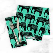 Elephant Parade Block Print - Light Jade/Black by Andrea Lauren