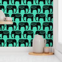 Elephant Parade Block Print - Light Jade/Black by Andrea Lauren