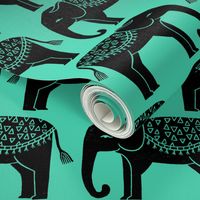 Elephant Parade Block Print - Light Jade/Black by Andrea Lauren