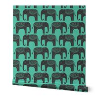 Elephant Parade Block Print - Light Jade/Black by Andrea Lauren