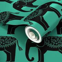 Elephant Parade Block Print - Light Jade/Black by Andrea Lauren