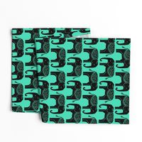 Elephant Parade Block Print - Light Jade/Black by Andrea Lauren