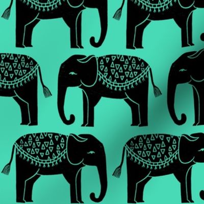 Elephant Parade Block Print - Light Jade/Black by Andrea Lauren