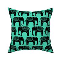 Elephant Parade Block Print - Light Jade/Black by Andrea Lauren