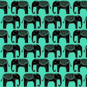 Elephant Parade Block Print - Light Jade/Black by Andrea Lauren