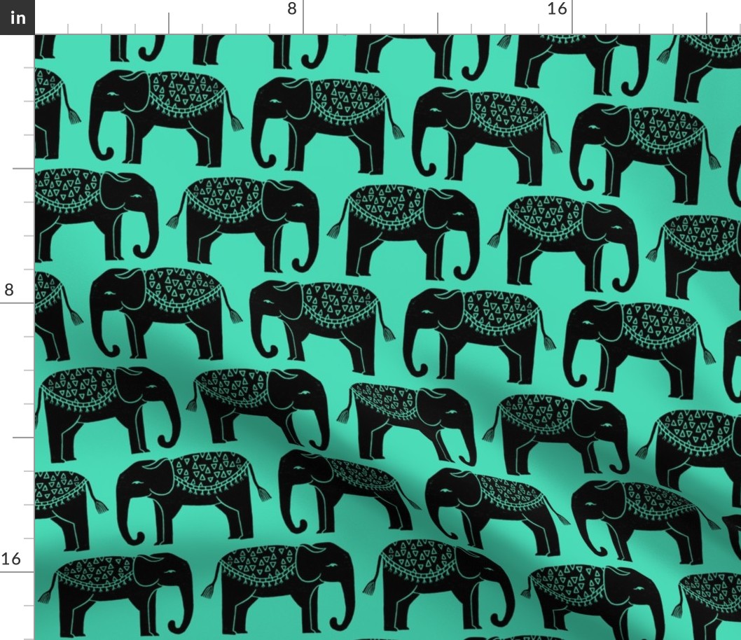 Elephant Parade Block Print - Light Jade/Black by Andrea Lauren