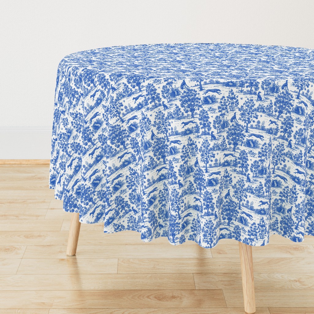 Bright Indigo Blue Greyhound Toile de Jouy