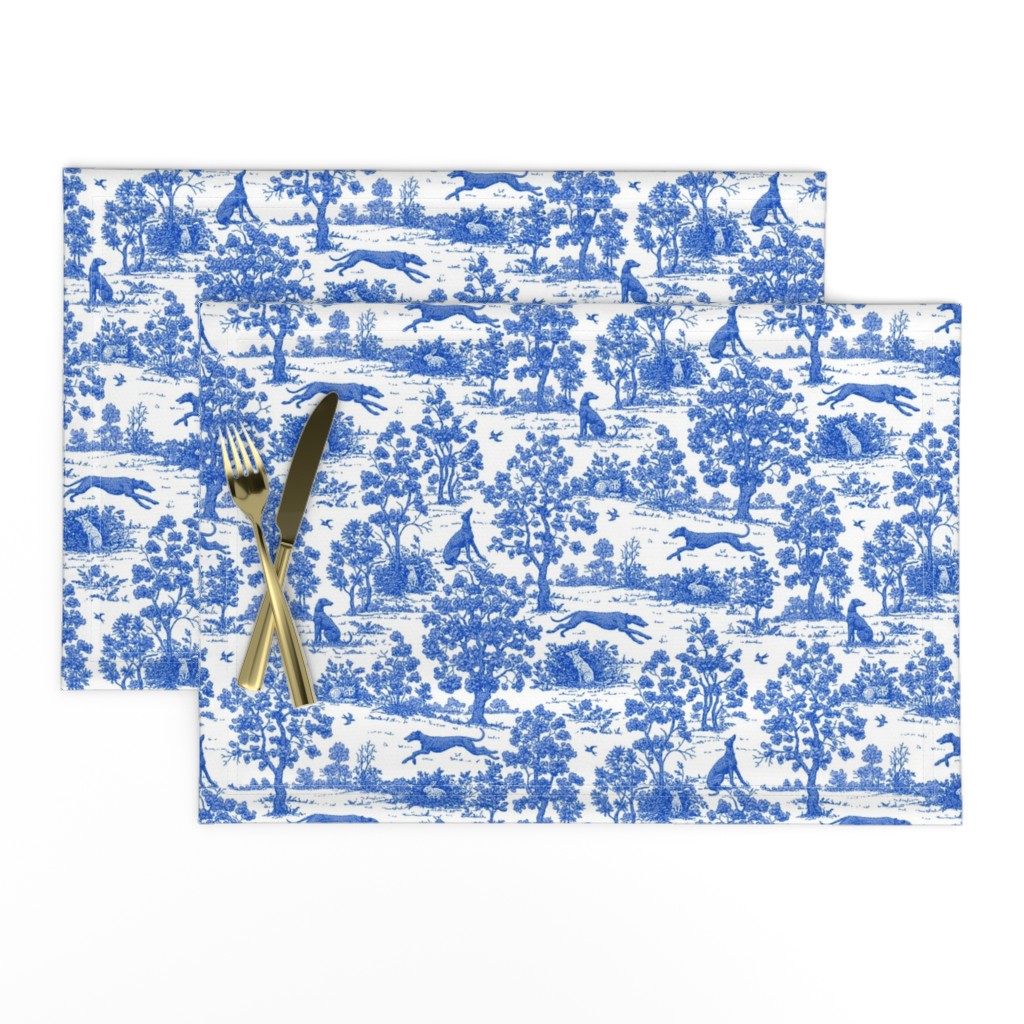 Bright Indigo Blue Greyhound Toile de Jouy