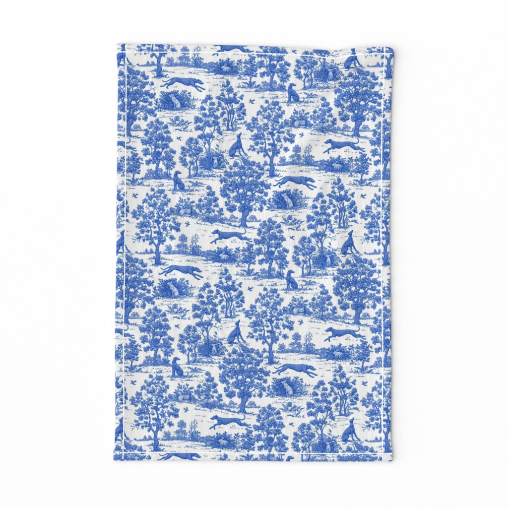 Bright Indigo Blue Greyhound Toile de Jouy