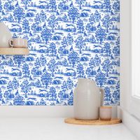 Bright Indigo Blue Greyhound Toile de Jouy