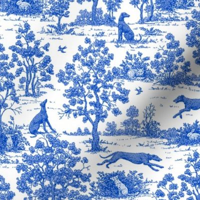 Bright Indigo Blue Greyhound Toile de Jouy