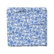 Bright Indigo Blue Greyhound Toile de Jouy