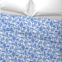 Bright Indigo Blue Greyhound Toile de Jouy