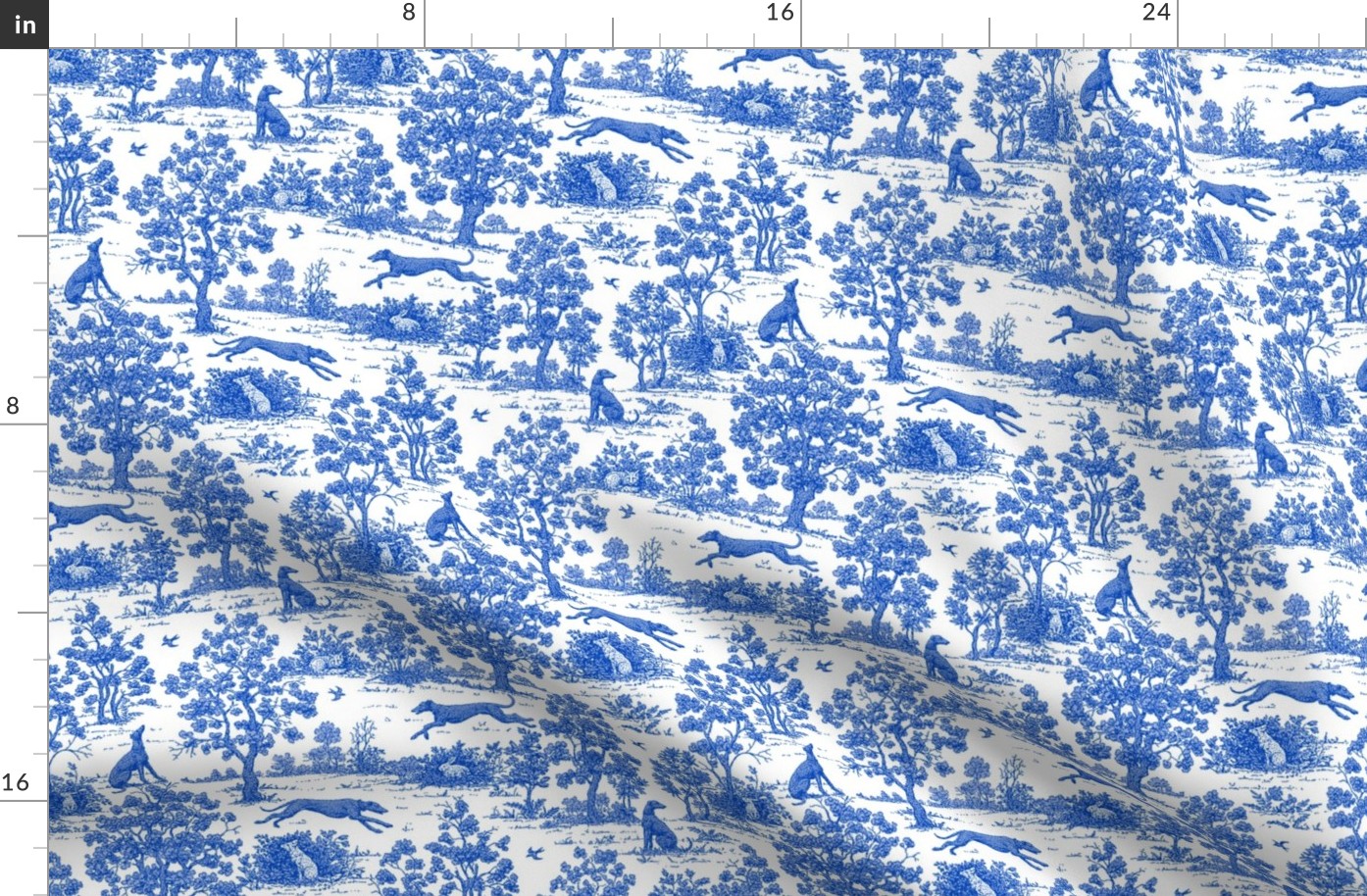 Bright Indigo Blue Greyhound Toile de Jouy