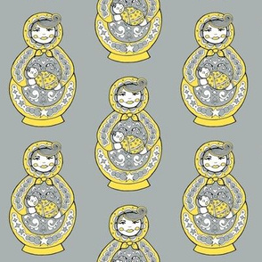 Russian Doll And Baby - Yellow & Grey