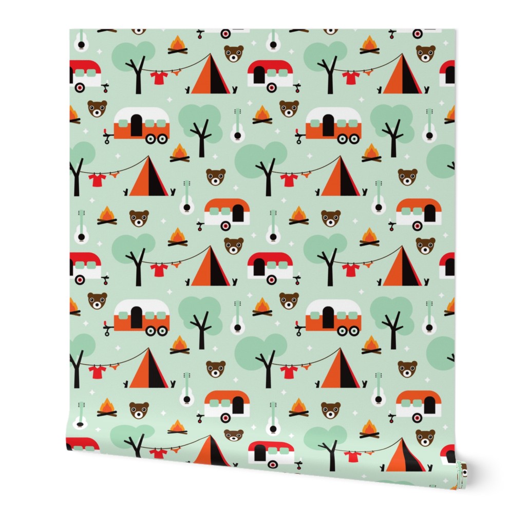 Retro Camping Canada woodland kids adventure mint pattern