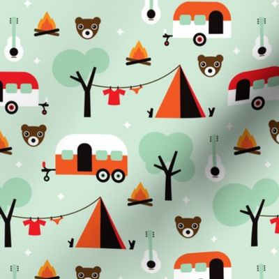 Retro Camping Canada woodland kids adventure mint pattern