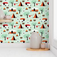 Retro Camping Canada woodland kids adventure mint pattern