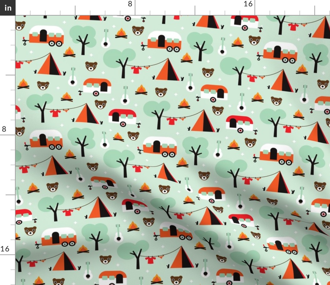 Retro Camping Canada woodland kids adventure mint pattern