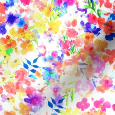 Floral Watercolour Kaleidescope - Small Flower Print in Rainbow