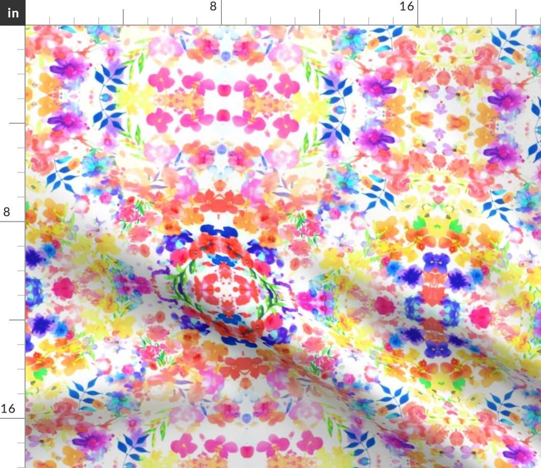 Floral Watercolour Kaleidescope - Small Flower Print in Rainbow