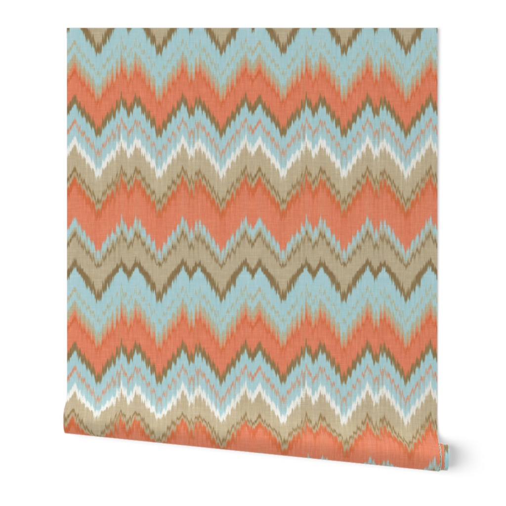 Ikat Chevron in Blue and Coral