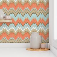 Ikat Chevron in Blue and Coral