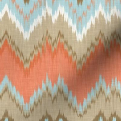 Ikat Chevron in Blue and Coral