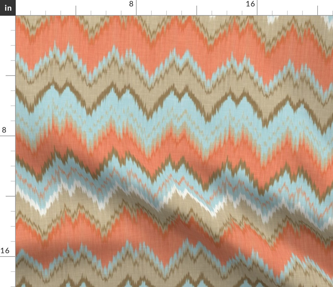 Ikat Chevron in Blue and Coral