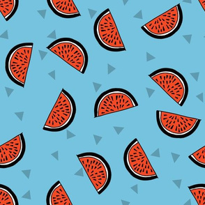 Watermelons - Soft Blue/Cardinal Red by Andrea Lauren