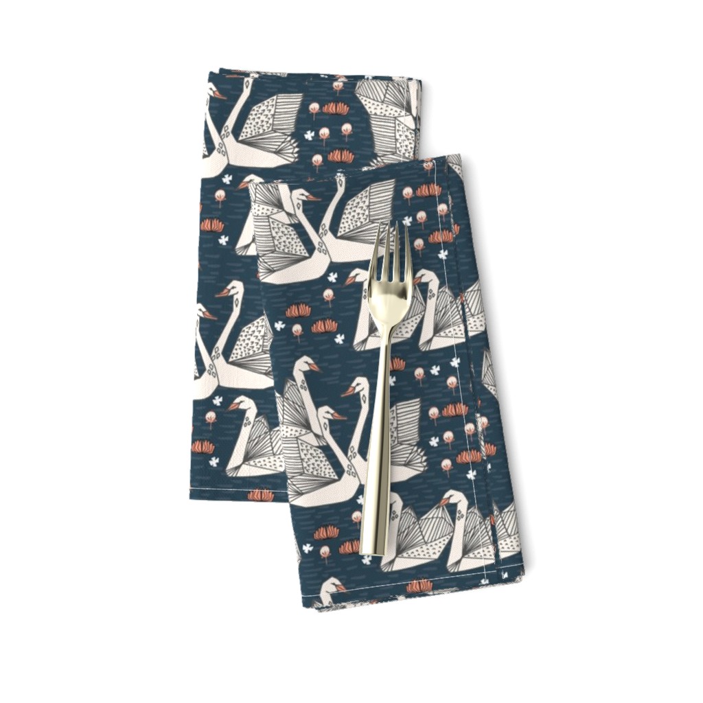 swans // geometric swans navy blue dark blue smaller version swan in the lily pond water lilies girls