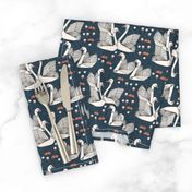 swans // geometric swans navy blue dark blue smaller version swan in the lily pond water lilies girls