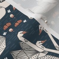 swans // geometric swans navy blue dark blue smaller version swan in the lily pond water lilies girls
