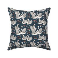 swans // geometric swans navy blue dark blue smaller version swan in the lily pond water lilies girls