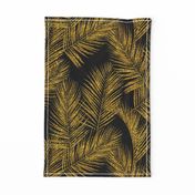 gold glitter palm leaves - black, large. silhuettes faux gold imitation tropical forest black background hot summer palm plant leaves shimmering metal effect texture fabric wallpaper giftwrap